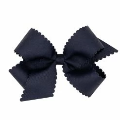 The Yellow Lamb Medium Bow With Scalloped Edge In Navy Girls