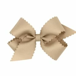 The Yellow Lamb School Uniforms Medium Bow With Scalloped Edge In Oatmeal