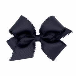 The Yellow Lamb Girls Medium Monotone Moonstitch Bow In Navy