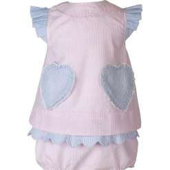 The Yellow Lamb Kaitlyn Shirt And Bloomers In Pink And Blue Seersucker Girls