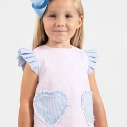 The Yellow Lamb Kaitlyn Shirt And Bloomers In Pink And Blue Seersucker Girls