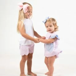 The Yellow Lamb Kaitlyn Shirt And Bloomers In Pink And Blue Seersucker Girls
