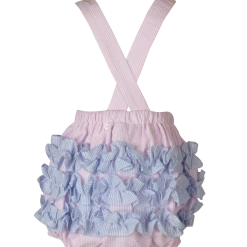 The Yellow Lamb Girls Kaitlyn Heart Sunsuit In Pink And Blue Seersucker