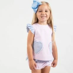 The Yellow Lamb Kaitlyn Shirt And Bloomers In Pink And Blue Seersucker Girls