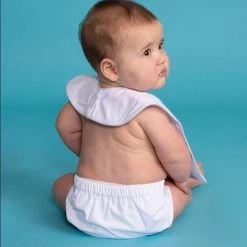 The Yellow Lamb Brookshire Bib - White With Blue Piping