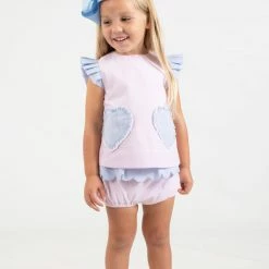 The Yellow Lamb Kaitlyn Shirt And Bloomers In Pink And Blue Seersucker Girls