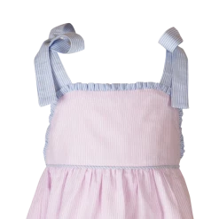 The Yellow Lamb Sophie Sundress In Pink And Blue Seersucker TYL Outlet