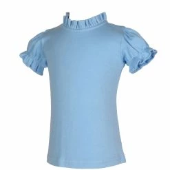The Yellow Lamb Ada Top In Bellevue Blue Pima Cotton Girls