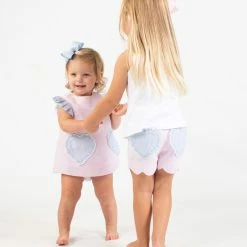 The Yellow Lamb Kaitlyn Shirt And Bloomers In Pink And Blue Seersucker Girls
