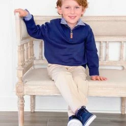 The Yellow Lamb School Uniforms Anthony 1/4 Zip Sweater In Navy