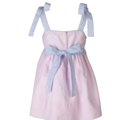 The Yellow Lamb Sophie Sundress In Pink And Blue Seersucker With Bloomers TYL Outlet