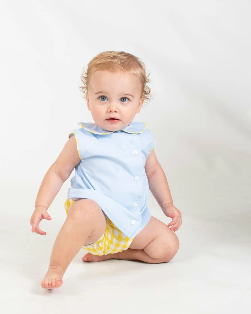 The Yellow Lamb TYL Outlet Avery Shirt And Diaper Cover In Blue And Yellow