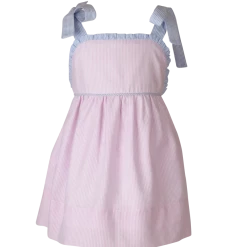 The Yellow Lamb Sophie Sundress In Pink And Blue Seersucker With Bloomers TYL Outlet