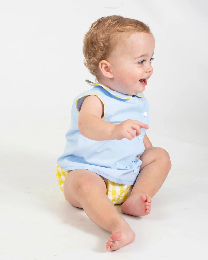 The Yellow Lamb TYL Outlet Avery Shirt And Diaper Cover In Blue And Yellow