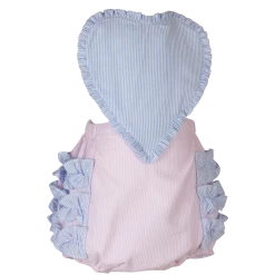 The Yellow Lamb Girls Kaitlyn Heart Sunsuit In Pink And Blue Seersucker